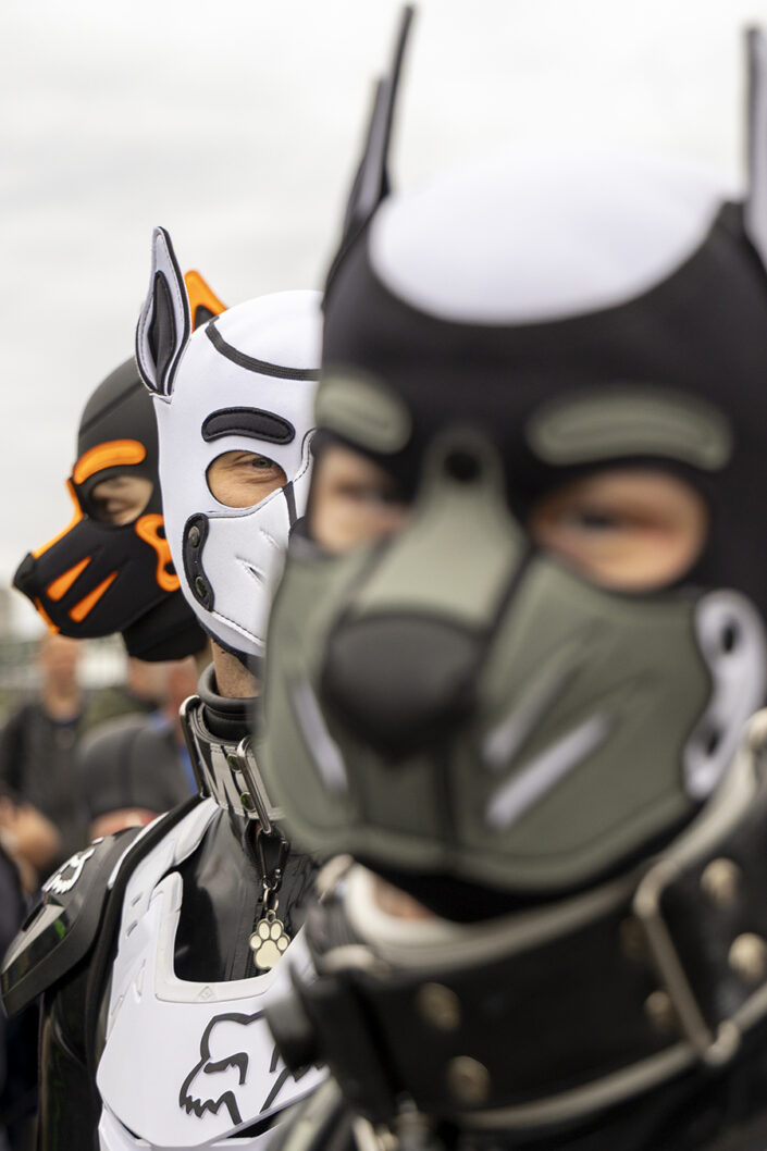 Teilnehmer der Parade und Demonstration am CSD 2025 mit Puppy Masken